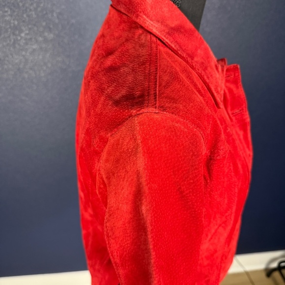 Vintage 90s Live a Little Red Leather Suede Jacket, Size PP (XS) - Picture 8 of 10